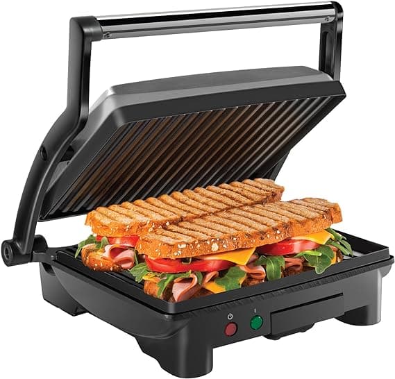 Chefman Panini Press Grill and Gourmet Sandwich Maker, Non-Stick Coated Plates, Opens 180 Degrees to Fit Any Type or Size of Food, Stainless Steel Surface and Removable Drip Tray - 4 Slice